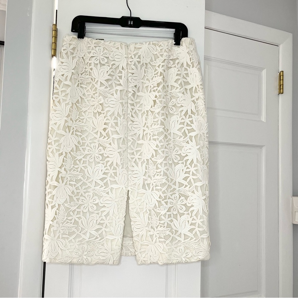 J. Crew Collection White Cotton Embellished Pencil Skirt Knee-Length - Picture 3 of 7
